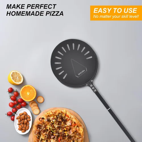 Miniatura 6 de Pala de Pizza Giratoria, 9 Pulgadas con Mango de 38 Pulgadas Pala de Pizza Giratoria Redonda, Espátula de Pizza Giratoria de Aluminio Anodizado