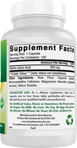 Miniatura 5 de Best Naturals Ácido alfa lipoico 300 mg 120 Cápsulas