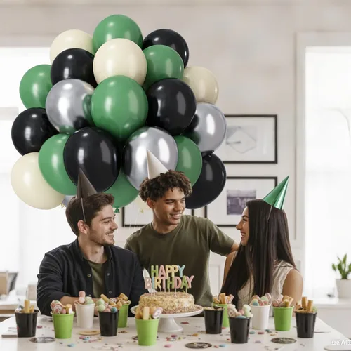 Miniatura 7 de Globos verdes y negros, globos metálicos de 12 pulgadas, color plateado, verde, arena, blanco y negro, globos de fiesta de fútbol, helio, globos