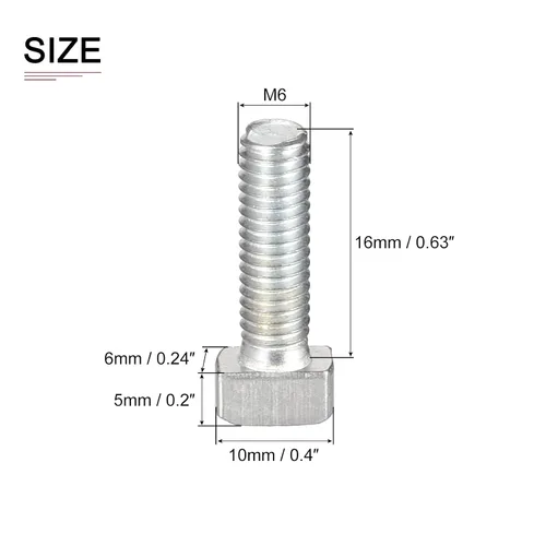 Miniatura 2 de DTGN Tornillo deslizante con ranura en T M6x16mm (DXL), 5 unidades, bueno para la industria de la construcción, pernos de riel en T chapados en zinc