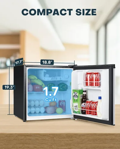 Miniatura 4 de Upstreman - Mini refrigerador de 1.7 pies cúbicos con congelador, esenciales para dormitorio, termostato ajustable, ahorro de energía, bajo nivel