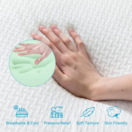 Miniatura 5 de Opoiar Colchón corto Queen de 10 pulgadas, colchón de espuma viscoelástica de té verde gel para caravanas, cámpers y remolques, cama en una caja
