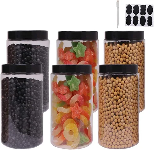 Miniatura 12 de zmybcpack Tarros de plástico con tapas, etiquetas adicionales, 1 bolígrafo, tarro transparente con sello de PET para almacenamiento de alimentos