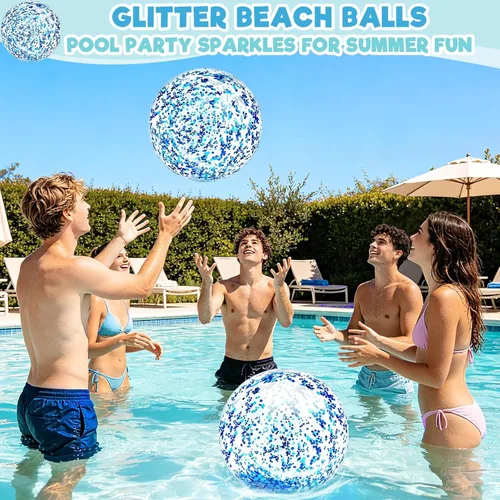 Miniatura 5 de Paquete de 12 bolas de playa inflables con purpurina a granel, pelota de playa de 16 pulgadas, juguetes para juegos de adultos y niños, decoración