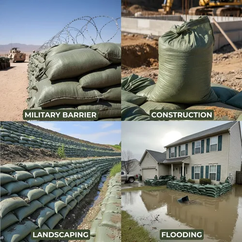 Miniatura 7 de Empty Sandbags Military Green with Ties 14" x 26" - Woven Polypropylene Extra Heavy Duty Sand Bags Flood Protection