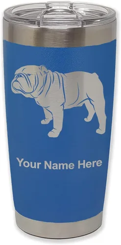 Miniatura 29 de LaserGram Vaso aislado al vacío de 20 onzas, Bulldog Dog, grabado personalizado incluido (negro)