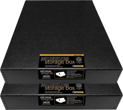 Miniatura 10 de Lineco 13x19 Caja de almacenamiento de museo negra, tapa removible y diseño frontal abatible, 13.5 x 19.5 x 3 pulgadas de archivo con borde Negro