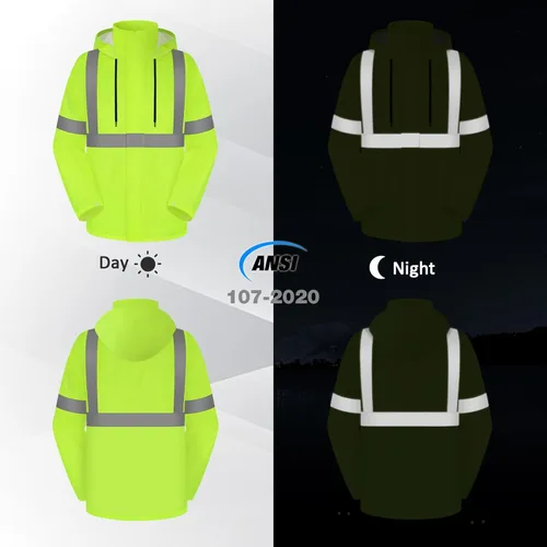 Miniatura 3 de Abrigo y Pantalones de Lluvia de Alta Visibilidad, Traje de Lluvia de Alta Visibilidad para Hombres, Chaqueta Impermeable con Capucha, Equipo