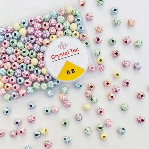 Miniatura 7 de 100 cuentas de pelota de tenis a granel, cuentas deportivas de tenis verdes acrílicas, cuentas espaciadoras redondas con cuerda elástica