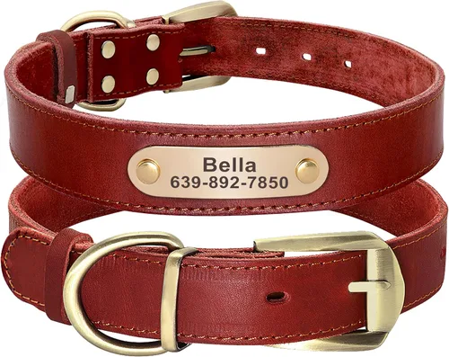 Miniatura 7 de Didog Collares de perro de cuero genuino con placa de identificación grabada, collar de perro de cuero suave personalizado con etiqueta de Azul