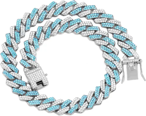 Miniatura 23 de Collar de cadena dorada para perro, collar cubano de diamantes para caminar, collar de cadena de metal con diseño de hebilla segura, collares