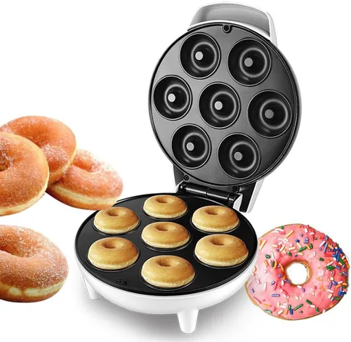 Miniatura 2 de Mini máquina para hacer donas, máquina de donas de 1200 W, puede hacer 7 donas, calefacción de doble cara, sartén antiadherente, adecuada