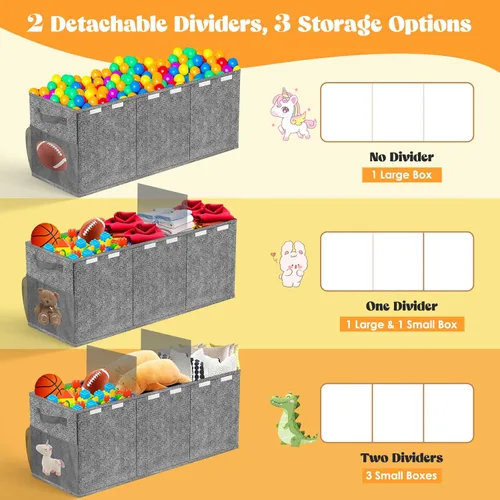 Miniatura 6 de Beadsky Caja de juguetes extragrande, baúl de juguetes para niños pequeños con tapas, organizador de almacenamiento plegable de juguetes, cestas