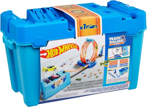Miniatura 8 de Hot Wheels Track Builder Playset Multi Loop Box, 10 pies de pista y 1 auto de juguete a escala 1:64, cuenta con caja de almacenamiento