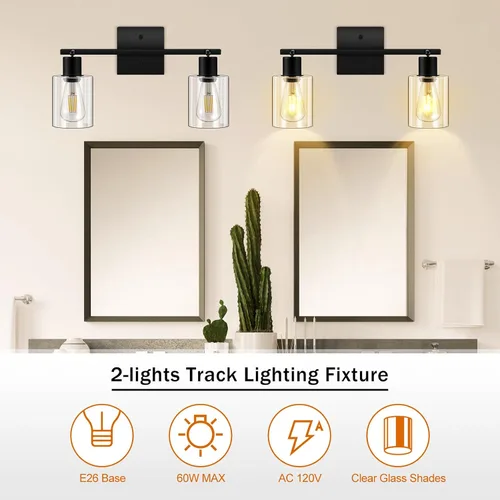 Miniatura 4 de Accesorios de iluminación de riel de techo para cocina, luces de pared negras de 2 luces, iluminación LED moderna con pantalla de vidrio, cabezal