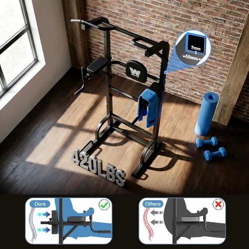 Miniatura 3 de BARWING Power Tower - Estación de barra de dominadas de altura ajustable para gimnasio en casa, equipo de entrenamiento de fuerza, 550 libras
