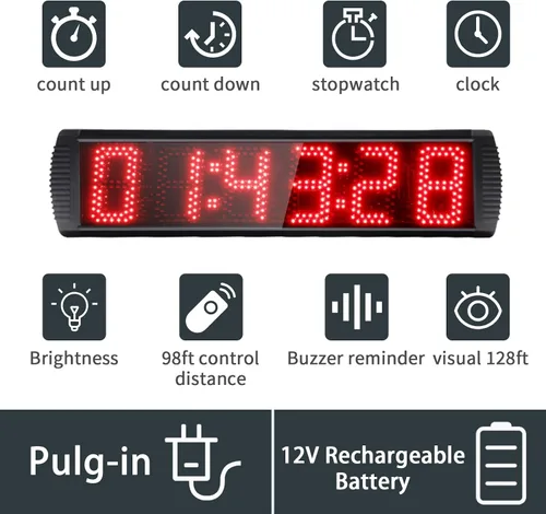 Miniatura 2 de Temporizador digital de carreras con pantalla LED grande con batería, función de cuenta regresiva/arriba/reloj de tiempo, control remoto, soporte