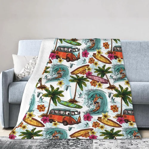 Manta retro con palmeras marinas hawaianas, manta de franela súper suave, cómoda y acogedora, manta ligera para sala de estar y dormitorio, 40 x 30