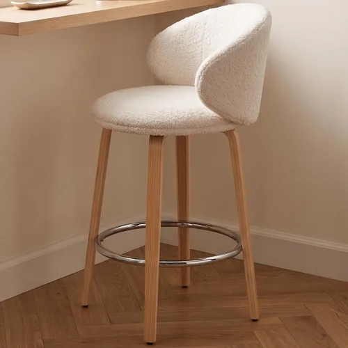 LukeAlon Taburete de Bar Moderno de Sherpa Individual, Taburetes de Altura de Asiento Bajo de 26 Pulgadas Tapizados con Altura de Encimera sin