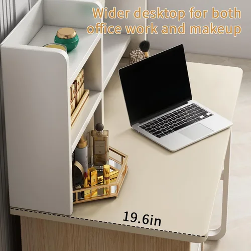 Miniatura 4 de Tocador de construcción resistente con tablero de 0.59 pulgadas de grosor, 3 en 1, multifuncional, con espejo ajustable y luces LED, mesa de noche