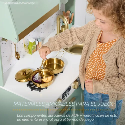 Miniatura 7 de Best Choice Products - Juguetes de madera para niños, cocina de simulación con almacenamiento, borde festoneado, 5 accesorios, microondas, horno