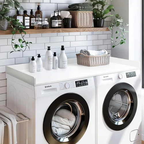 Miniatura 3 de Gashell Encimera de lavadora y secadora, encimera de bambú para lavadora y secadora de 27.5 x 54 pulgadas para organización de lavandería (blanco)