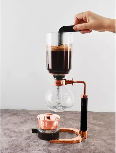 Miniatura 7 de JITEM Cafetera Syphon Cafetera manual retro de vidrio al vacío, percoladores de 3 tazas de vidrio de mesa de sifón para café o té