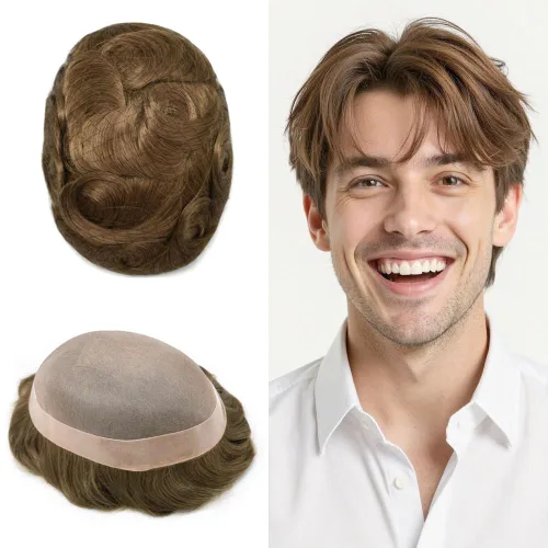 Miniatura 100 de Mens Toupee Hair Piece For Men Fine Mono Men Hair System Toupee For Men Hair Piece Real Human Hair System For Men Protesis Capilar Para Hombre 6x9