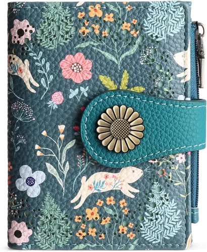 Miniatura 22 de SENDEFN - Carteras pequeñas para mujer, cartera compacta con bloqueo RFID, de cuero, plegable, con bolsillo para monedas y cierre, A-baby Azul