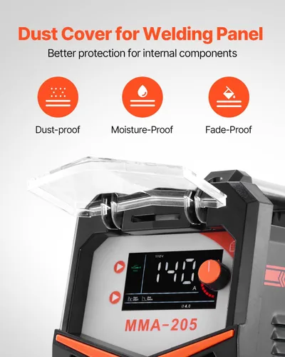 Miniatura 5 de VEVOR Soldador MMA, 205A 2 en 1 Soldador de varilla MMA Lift TIG, Soldador inversor IGBT de doble voltaje 110/220 V con pantalla digital, Fuerza