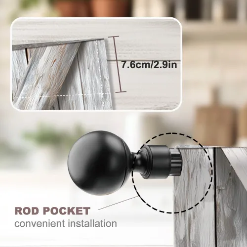 Miniatura 3 de Barn Door Printed Polyester Short Kitchen Curtains 27.5" W x 36" L, Rod Pocket Rustic Wood Door Curtains, Small Decorative Window Curtains for
