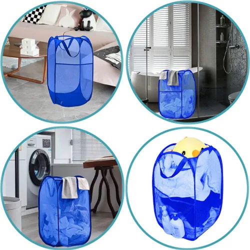 Miniatura 7 de Larpur Cesta de lavandería de malla, cesta de lavandería desplegable con asas, cesta de ropa plegable para viajes, universidad, dormitorio