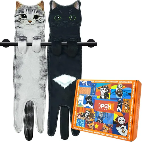 PAT JUUMG - Toallas graciosas de mano con forma de gato para decoración de baño y cocina, toallas decorativas colgantes para la cara, súper