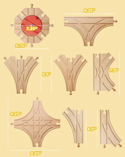 Miniatura 5 de SainSmart Jr. Pista de tren de madera, 8 piezas, expansión de riel compatible con todas las principales marcas de tren de juguete para niños