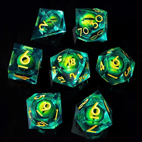 Miniatura 7 de DND Juego de dados de 8 piezas con ojo de dragón extra D20-Beholder's Eye Liquid Core Sharp Edge Resina poliédrica hecha a mano 2 × D20 D4 D6 D8 D10