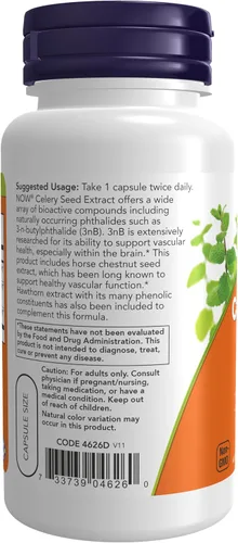 Miniatura 3 de NOW Foods Suplementos, extracto de semilla de apio, más extractos de castaño de indias y espino, 60 cápsulas vegetales