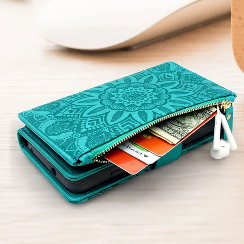 Miniatura 5 de Harryshell Funda de piel desmontable con cremallera magnética con bolsillo para monedas, 12 ranuras para tarjetas, correa de muñeca, cordón