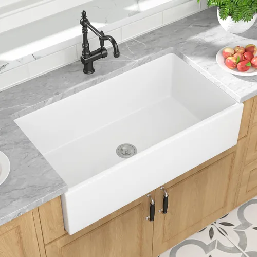 Miniatura 10 de Mocoloo Fregadero de cocina de granja blanco 33 – Fregadero plano de estilo rústico de 33 x 20 x 10 pulgadas, fregadero plano de estilo rústico