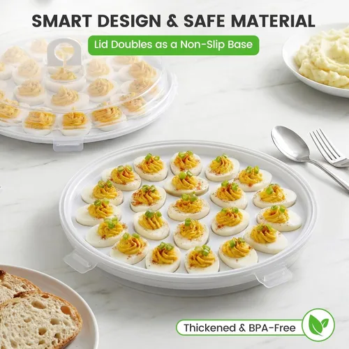 Miniatura 4 de HANSGO Recipientes para huevos rellenos con tapa, bandejas portaplatos para huevos rellenos con 22 ranuras para fiesta navideña y cocina del hogar
