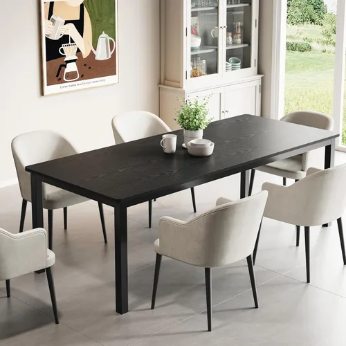 Miniatura 5 de GarveeHome Mesa de comedor industrial de 70.8 pulgadas para 6, mesa de comedor larga de madera con diseño de mortaja y espiga, mesa de cocina