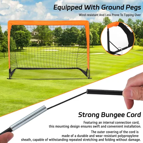 Miniatura 5 de Paquete de 2 porterías de fútbol de 4 x 3 pies para patio trasero, red plegable desplegable para interiores o exteriores, mini porterías de fútbol