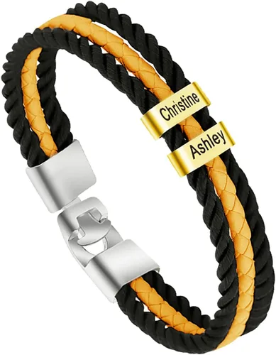 Miniatura 2 de Pulseras de cuero personalizadas para hombre con 1-6 nombres, pulsera trenzada personalizada con cuentas para papá, marido, día del padre, San