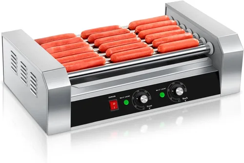 Miniatura 9 de SYBO Rodillo para Perros Calientes - Capacidad de 18, Rodillos de Acero Inoxidable Antiadherentes, Cubierta de Vidrio Desmontable, 1000 Vatios