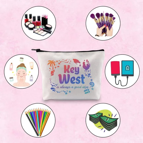 Miniatura 3 de TSOTMO Key West - Bolsa de maquillaje a juego para despedida de soltera, Key West siempre es una buena idea, viaje a la playa, Beige, Buena idea