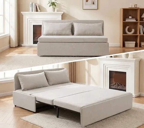 Miniatura 13 de BALUS Sofá cama extraíble tamaño individual de 43 pulgadas de ancho con camas extraíbles, sofá cama convertible 2 en 1 de lino con almohadas