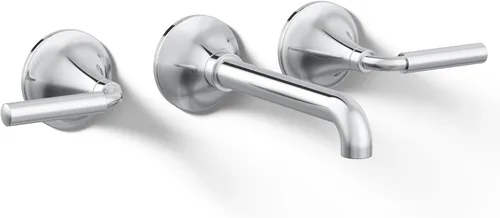 Miniatura 15 de Kohler T26439-4-2MB - Juego de grifo de lavabo de baño de montaje en pared, grifo de baño con dos manijas de palanca, latón moderno cepillado Latón