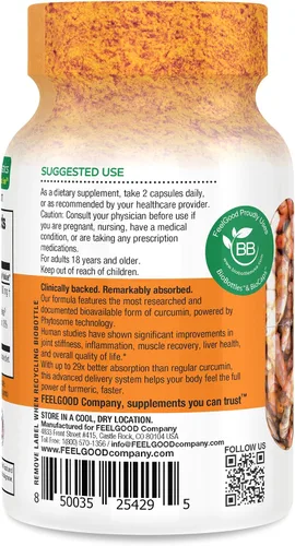 Miniatura 3 de FeelGood Superfoods - Cápsulas de curcumina de cúrcuma - Ultra alta absorción - 60ct - 1000mg por porción