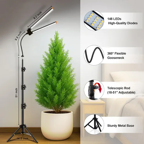 Miniatura 7 de YEOLEH Lámpara de pie para plantas grandes y altas en interiores, luz blanca de 6000 K de espectro completo con LED rojo y azul, tira de luz