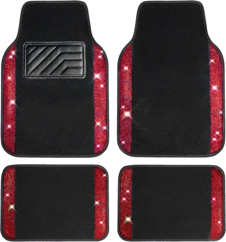 Miniatura 23 de CAR PASS - Alfombras de coche con diamantes brillantes, alfombrillas de suelo de diamantes de imitación con purpurina brillante con almohadilla