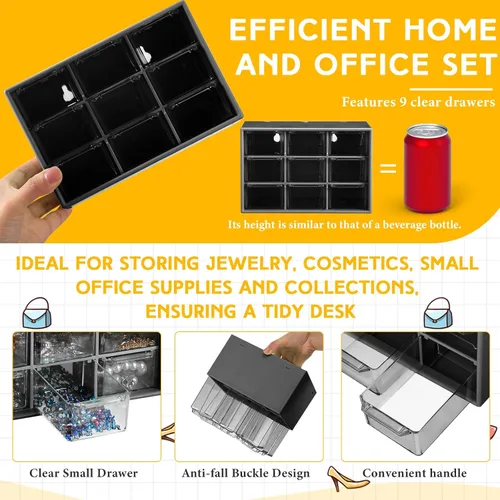 Miniatura 3 de Wenqik 2 Piezas Mini Cajones de Almacenamiento Organizador de Caja de Herramientas para Maestros con 9 Cajones Transparentes Pequeño Organizador